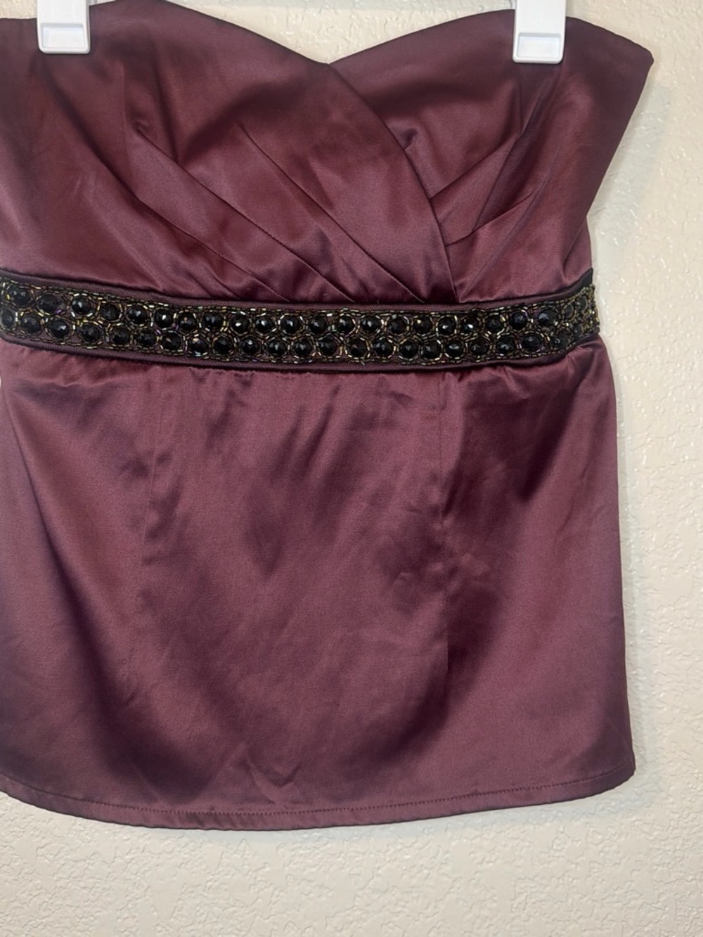 Maurices Strapless Satin Top with Beaded Waist in Plum